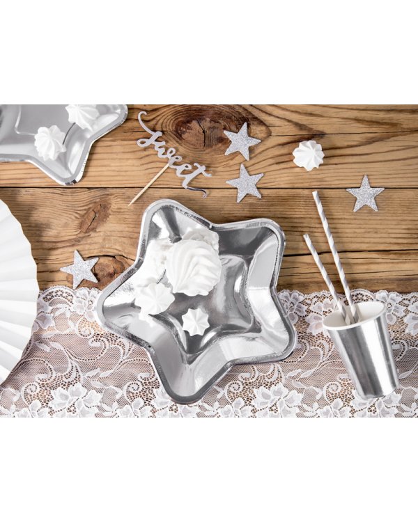 Paper Plates Star, silver, 18cm (1 pkt / 6 pc.)