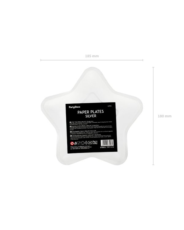 Paper Plates Star, silver, 18cm (1 pkt / 6 pc.)