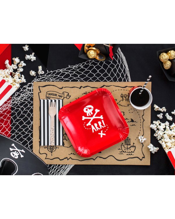 Plates Pirates Party, red, 20x20cm (1 pkt / 6 pc.)