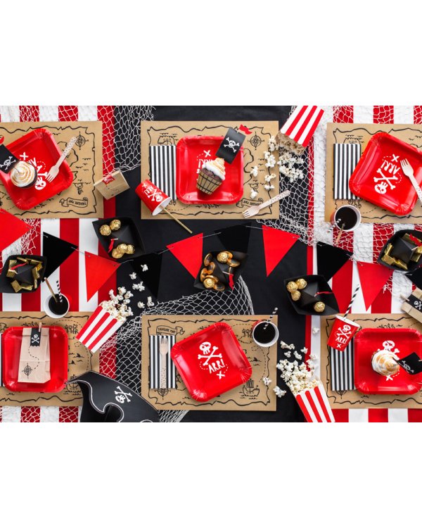 Plates Pirates Party, red, 20x20cm (1 pkt / 6 pc.)
