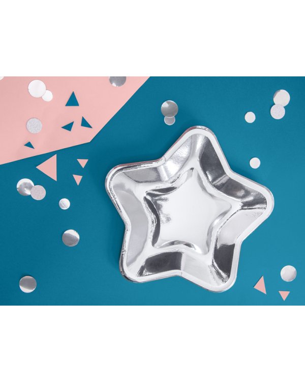 Paper Plates Star, silver, 23cm (1 pkt / 6 pc.)