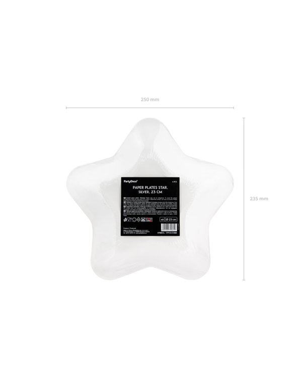 Paper Plates Star, silver, 23cm (1 pkt / 6 pc.)
