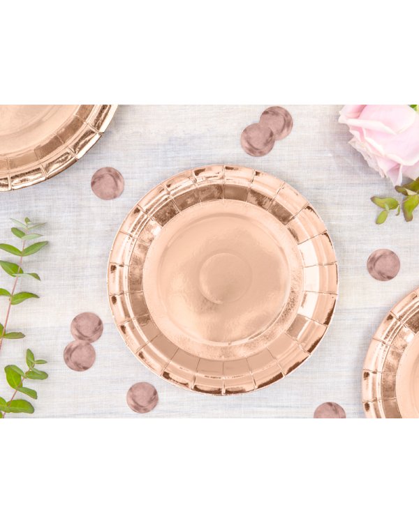 Round paper plates, rose gold, 18cm (1 pkt / 6 pc.)