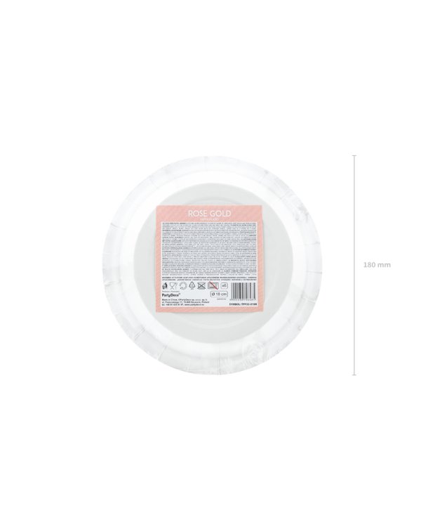 Round paper plates, rose gold, 18cm (1 pkt / 6 pc.)