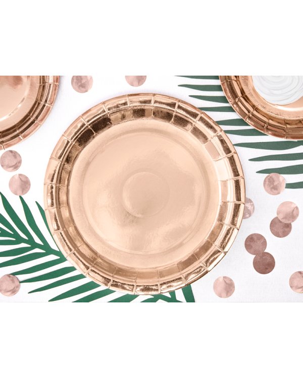 Round paper plates, rose gold, 23cm (1 pkt / 6 pc.)
