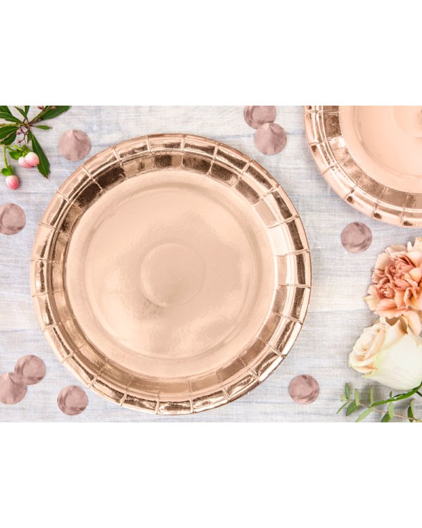Round paper plates, rose gold, 23cm (1 pkt / 6 pc.)