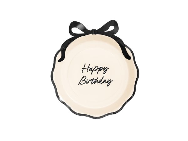Paper plates Happy Birthday with bow, mix, 24 cm (1 pkt / 6 pc.)