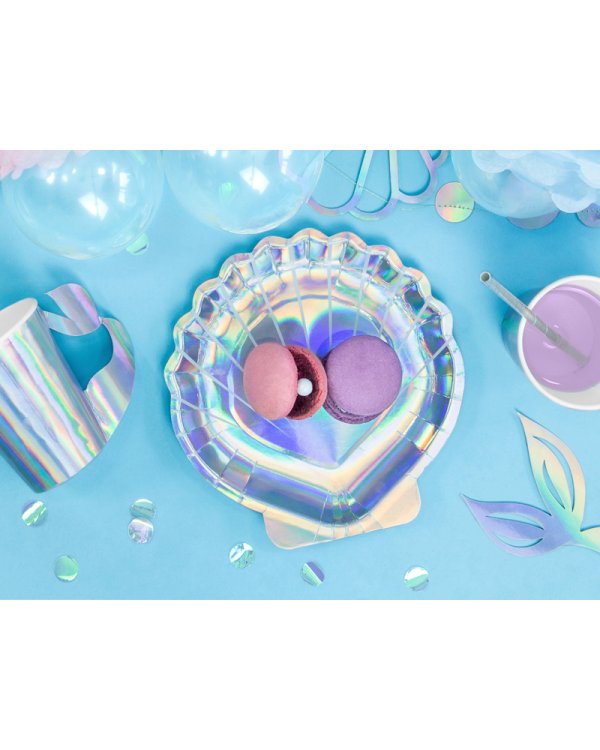 Plates Mermaid - Seashell, iridescent, 18.5cm (1 pkt / 6 pc.)