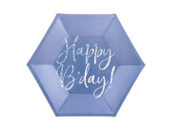 Plates Happy B'day!, navy blue, 20cm (1 pkt / 6 pc.)