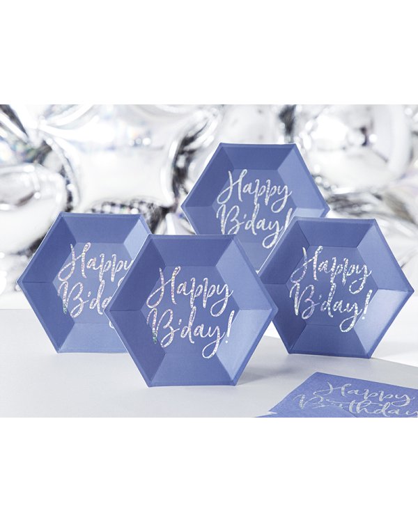 Plates Happy B'day!, navy blue, 20cm (1 pkt / 6 pc.)