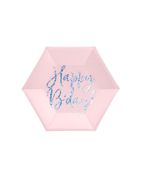 Plates Happy B'day!, light powder pink, 20cm (1 pkt / 6 pc.)