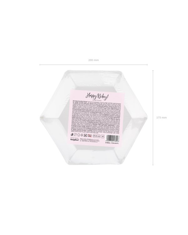 Plates Happy B'day!, light powder pink, 20cm (1 pkt / 6 pc.)