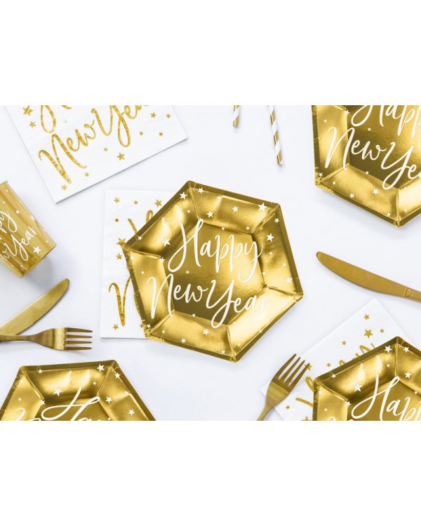 Plates Happy New Year, gold, 20cm (1 pkt / 6 pc.)