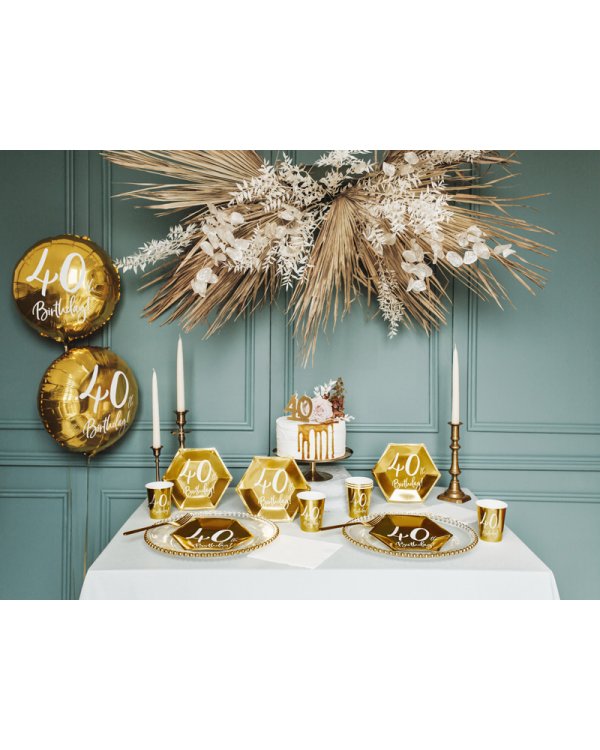 Plates 40th Birthday, gold, 20cm (1 pkt / 6 pc.)