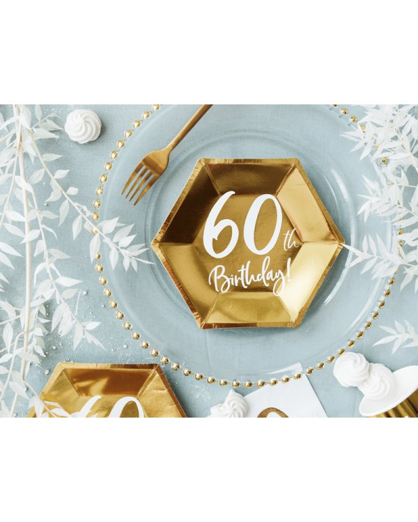 Plates 60th Birthday, gold, 20cm (1 pkt / 6 pc.)
