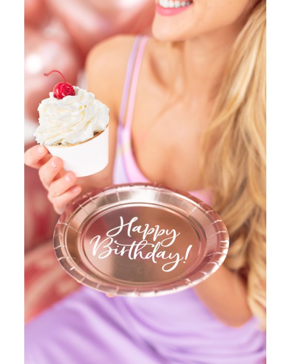 Plates Happy Birthday!, rose gold, 18cm (1 pkt / 6 pc.)