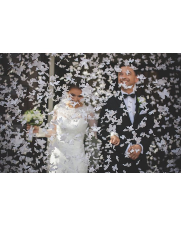 Confetti cannon with butterflies, white, 60cm