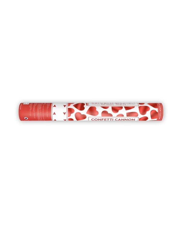 Confetti cannon with hearts, red, 40cm