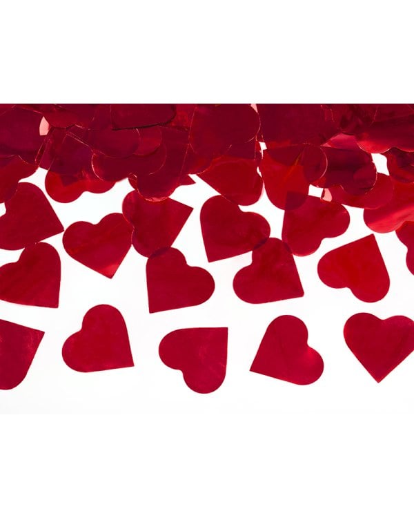 Confetti cannon with hearts, red, 40cm