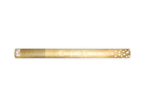 Confetti cannon with hearts, gold, 60cm