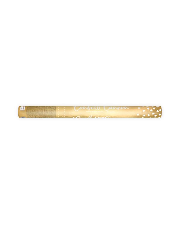 Confetti cannon with hearts, gold, 60cm