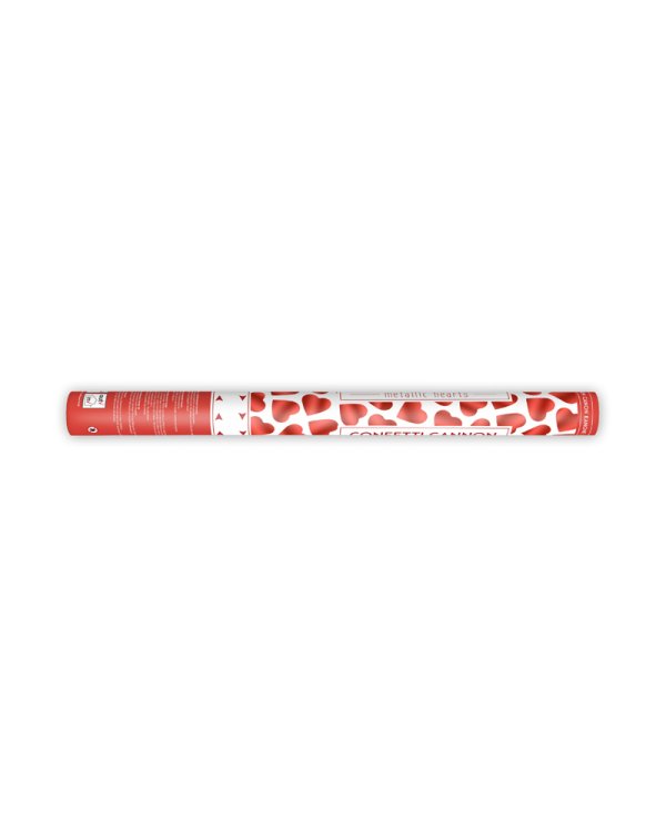 Confetti cannon with hearts, red, 60cm