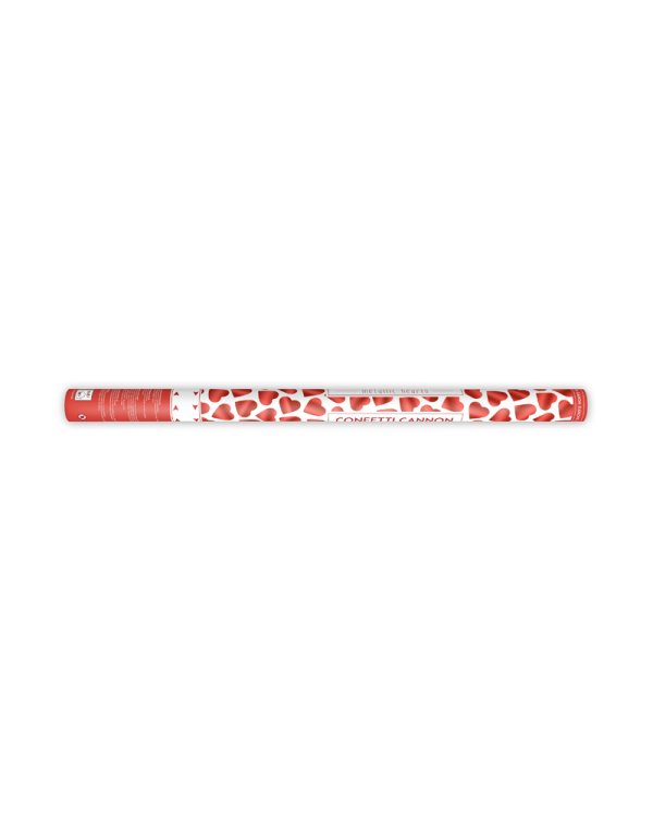 Confetti cannon with hearts, red, 80cm