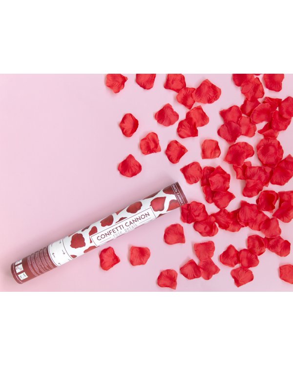 Confetti cannon with rose petals, deep red, 40cm