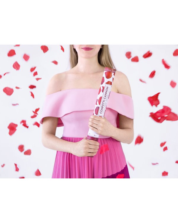 Confetti cannon with rose petals, deep red, 40cm