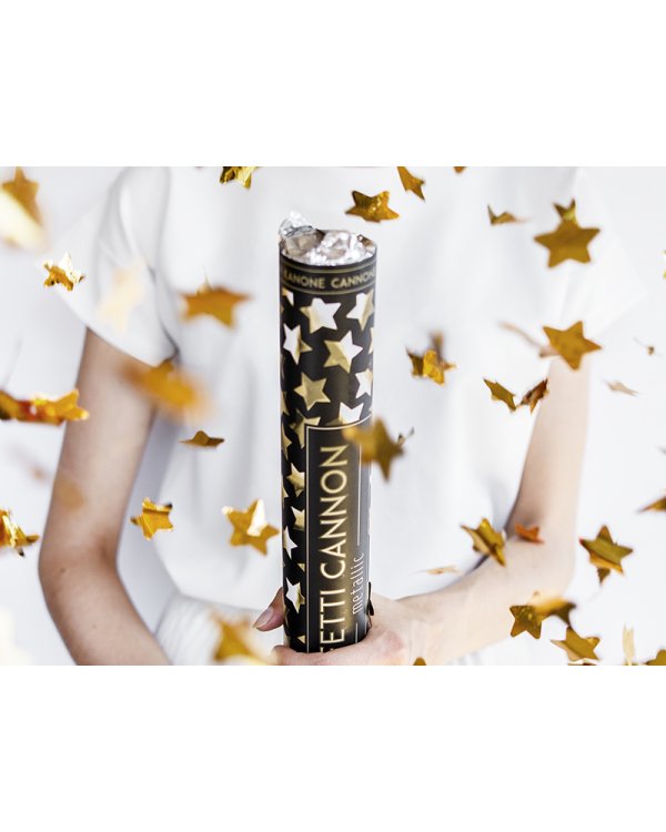 Confetti cannon with stars, gold, 60cm