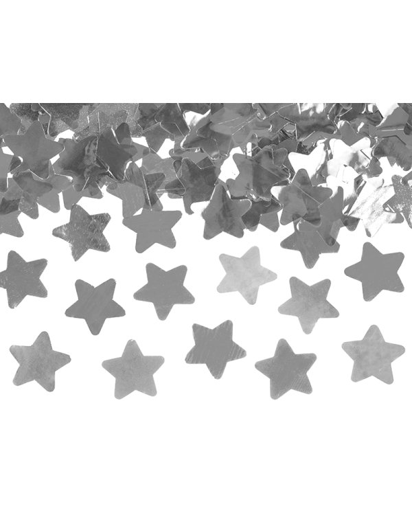 Confetti cannon with stars, silver, 80cm