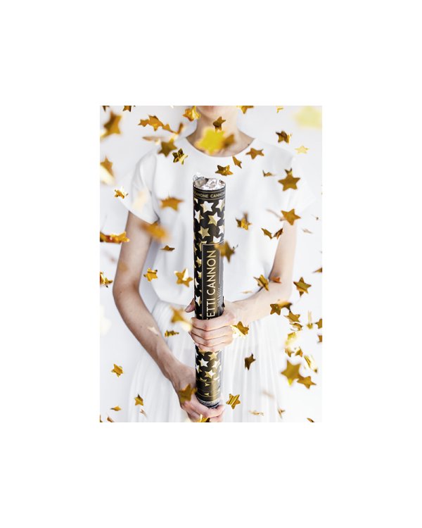 Confetti cannon with stars, gold, 80cm