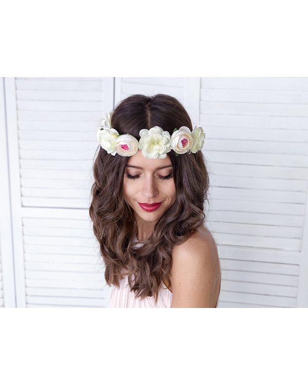 Flower crown, white, 17cm