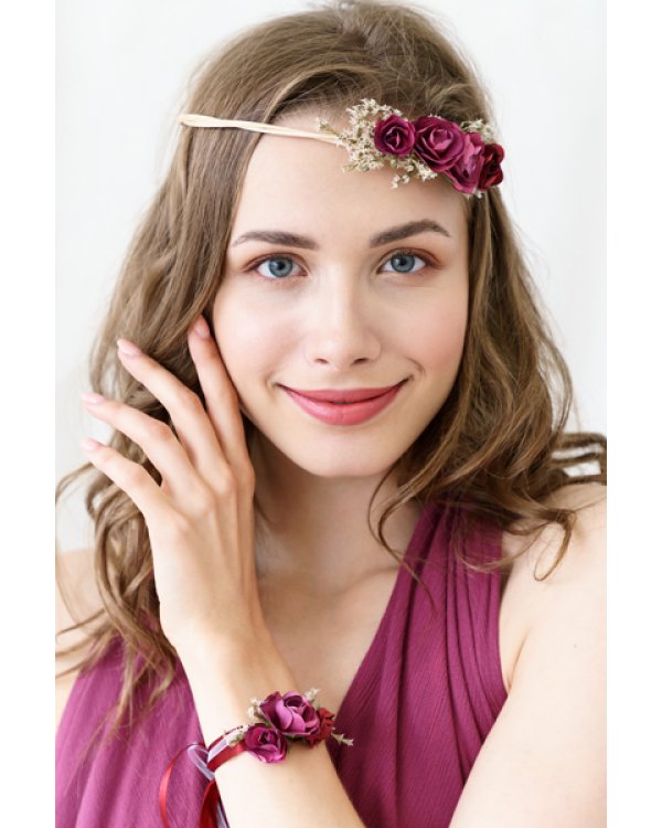 Flower crown, deep red, 18cm