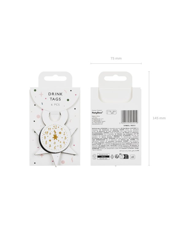 Drink tags Happy New Year, 7.5-9.5 cm, mix (1 pkt / 6 pc.)