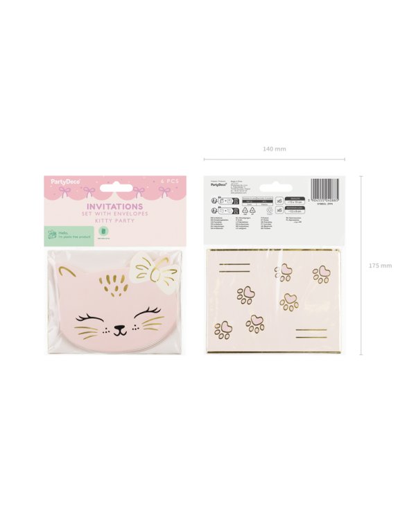 Invitations Kitty,13 x 10cm, mix (1 pkt / 6 pc.)