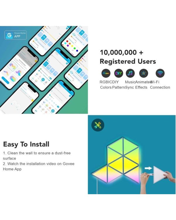 Govee B6067 Tri-Angle RGBIC LED Smart Panel Bluetooth / Wi-Fi / 10pcs