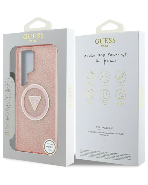 Guess 4G Glitter Triangle Buttons MagSafe Чехол для Samsung Galaxy S25 Ultra