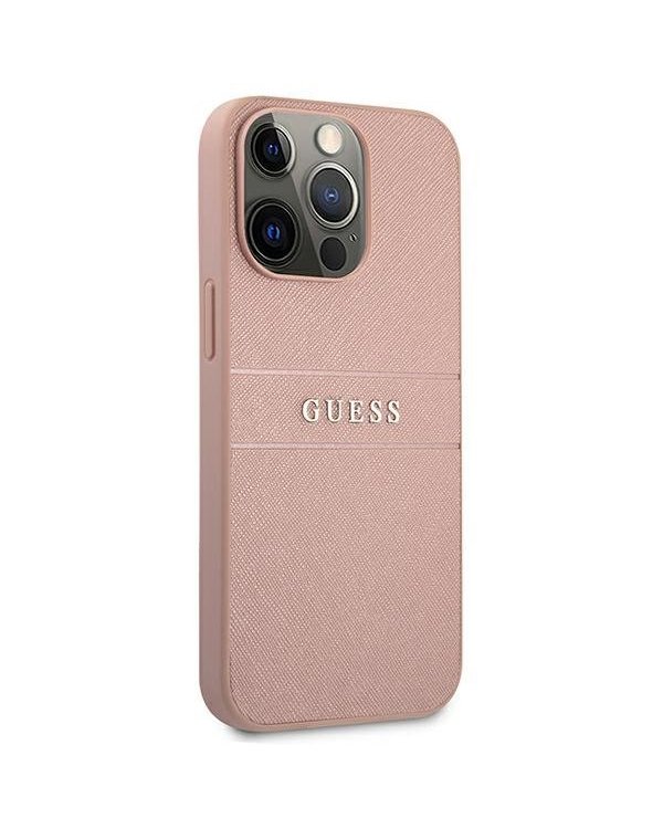 Guess GUHCP13XPSASBPI Saffiano Stripe Back Case Чехол для Apple iPhone 13 Pro Max Rose