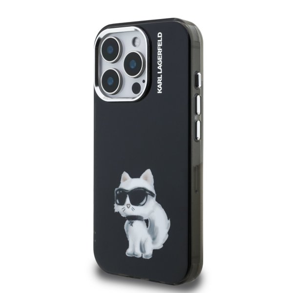 Karl Lagerfeld IML Aquarelle Choupette Case Защитный чехол для iPhone 15 Pro Max / чёрный