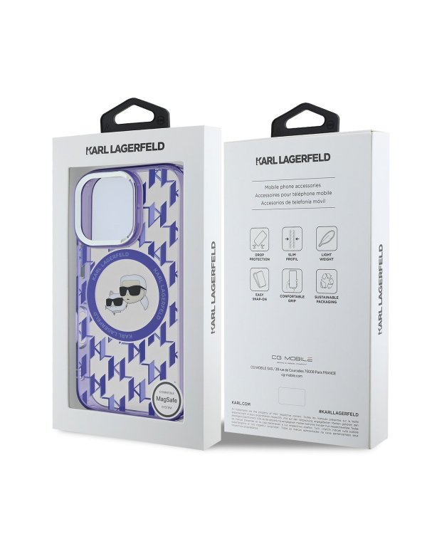 Karl Lagerfeld IML Monogram K&CH Heads MagSafe Case Защитный чехол для iPhone 16 Pro Max / фиолетовый
