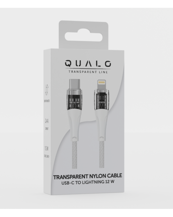 Qualo QTCN-CL-00 Transparent Nylon Kабель USB-C – Lightning / 125W / 1.5m / белый