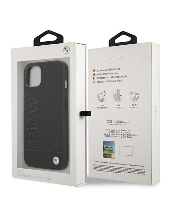 BMW BMHCP13MSLLBK Back Case Кожанный Чехол для телефона Apple iPhone 13 Черный