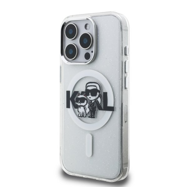 Karl Lagerfeld IML Glitter Karl and Choupette Sketch MagSafe Case Защитный чехол для iPhone 15 Pro / прозрачный