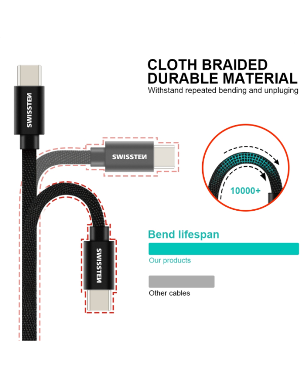 Swissten Textile Универсальный Quick Charge 3.1 USB-C USB Кабель данных 1.2м
