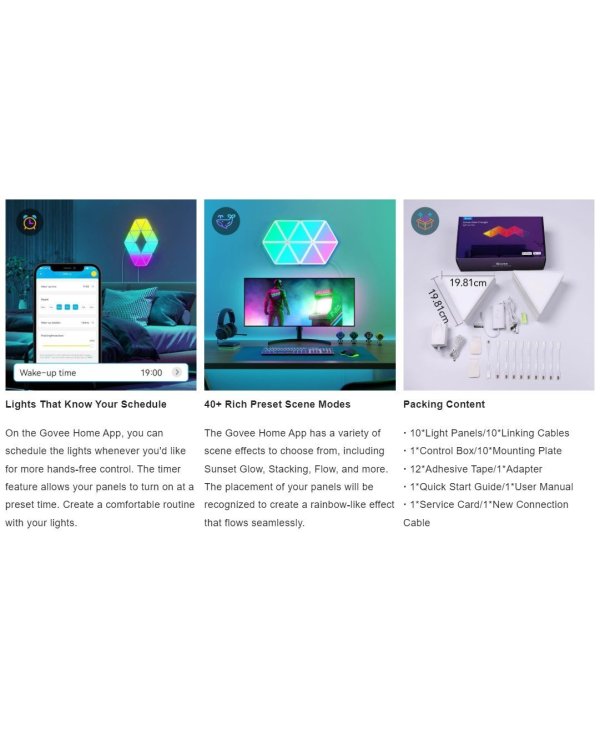 Govee B6067 Tri-Angle RGBIC LED Smart Panel Bluetooth / Wi-Fi / 10pcs