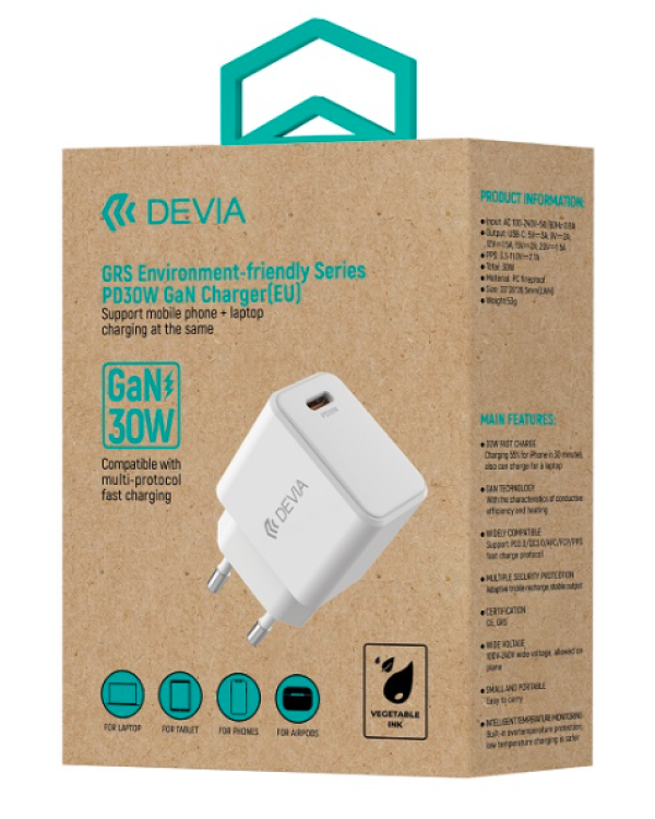Devia GRS EA457 GaN PD 30W 3арядное устройство USB-C