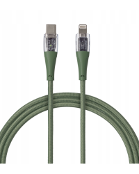 Qualo QTCN-CL-04 Transparent Nylon Kабель USB-C - Lightning / 12W / 1.5m / зеленый