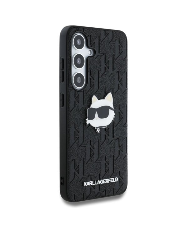 Karl Lagerfeld Leather Monogram Pin Logo Choupette Head Чехол для Samsung Galaxy S25 Plus