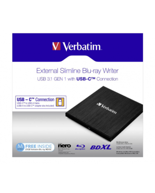 Verbatim External Slimline Blu-ray Writer USB 3.1 Внешний Писатель